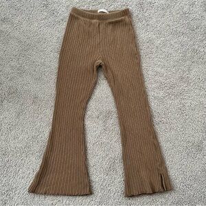 Brown Ribbed Girls Flare Pants Neutral